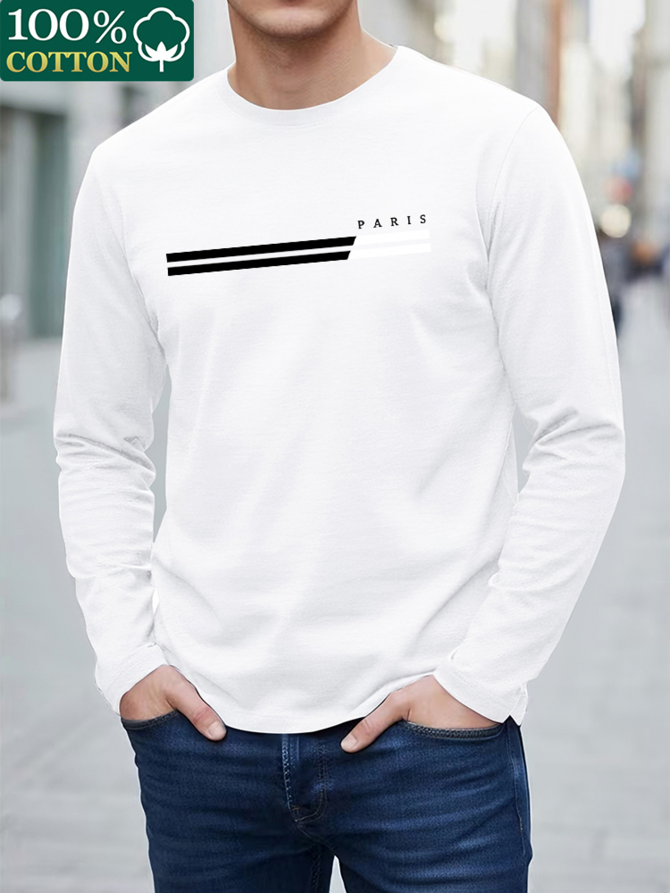 เสื้อยืดแขนยาวคอกลมผู้ชาย ผ้าฝ - Undershirt Crew Neck บทวิจารณ์และราคา